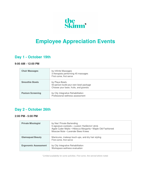 theSkimm Employee Appreciation Events